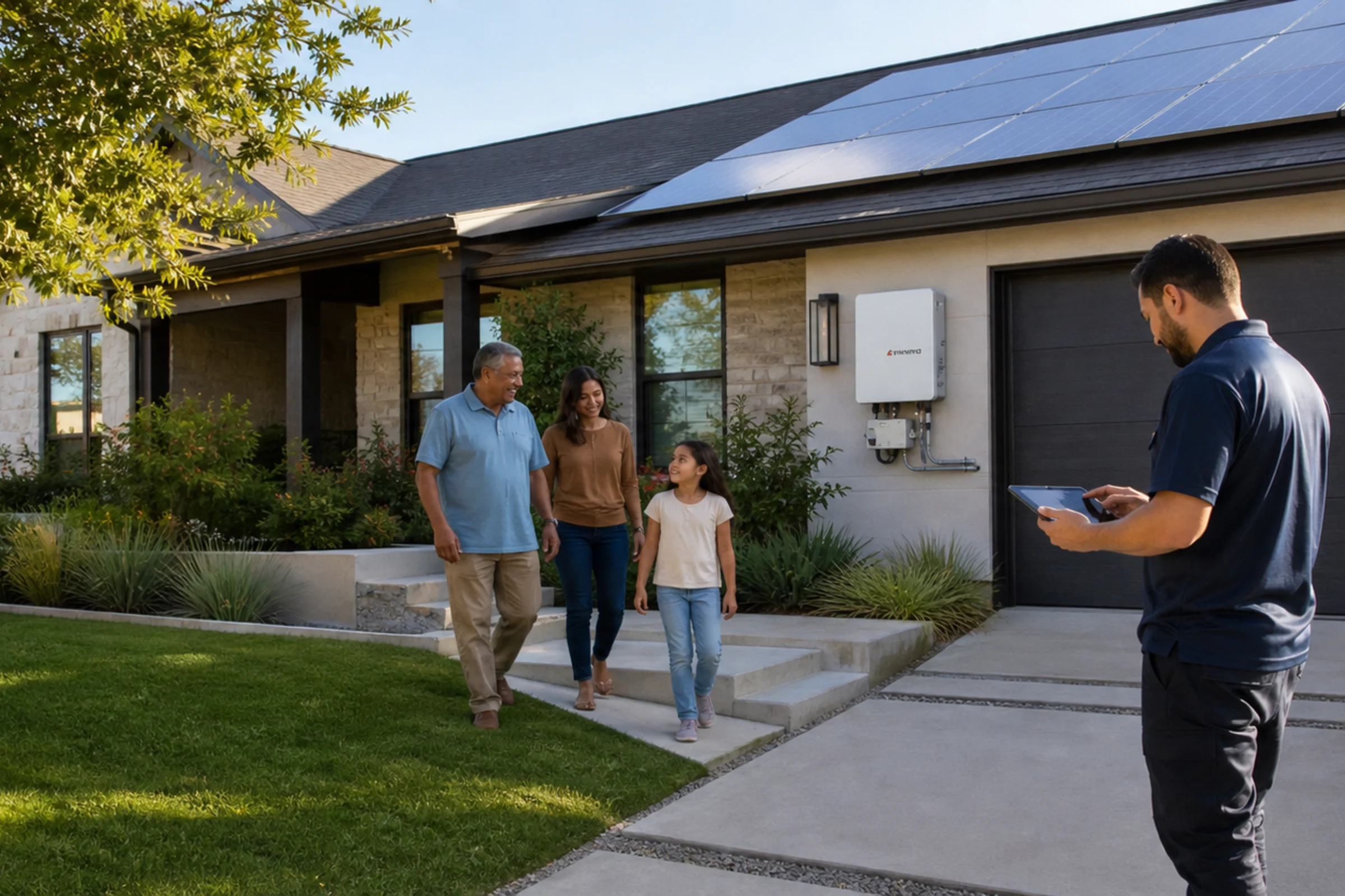 Multi-generational family enjoying their solar-powered Texas home